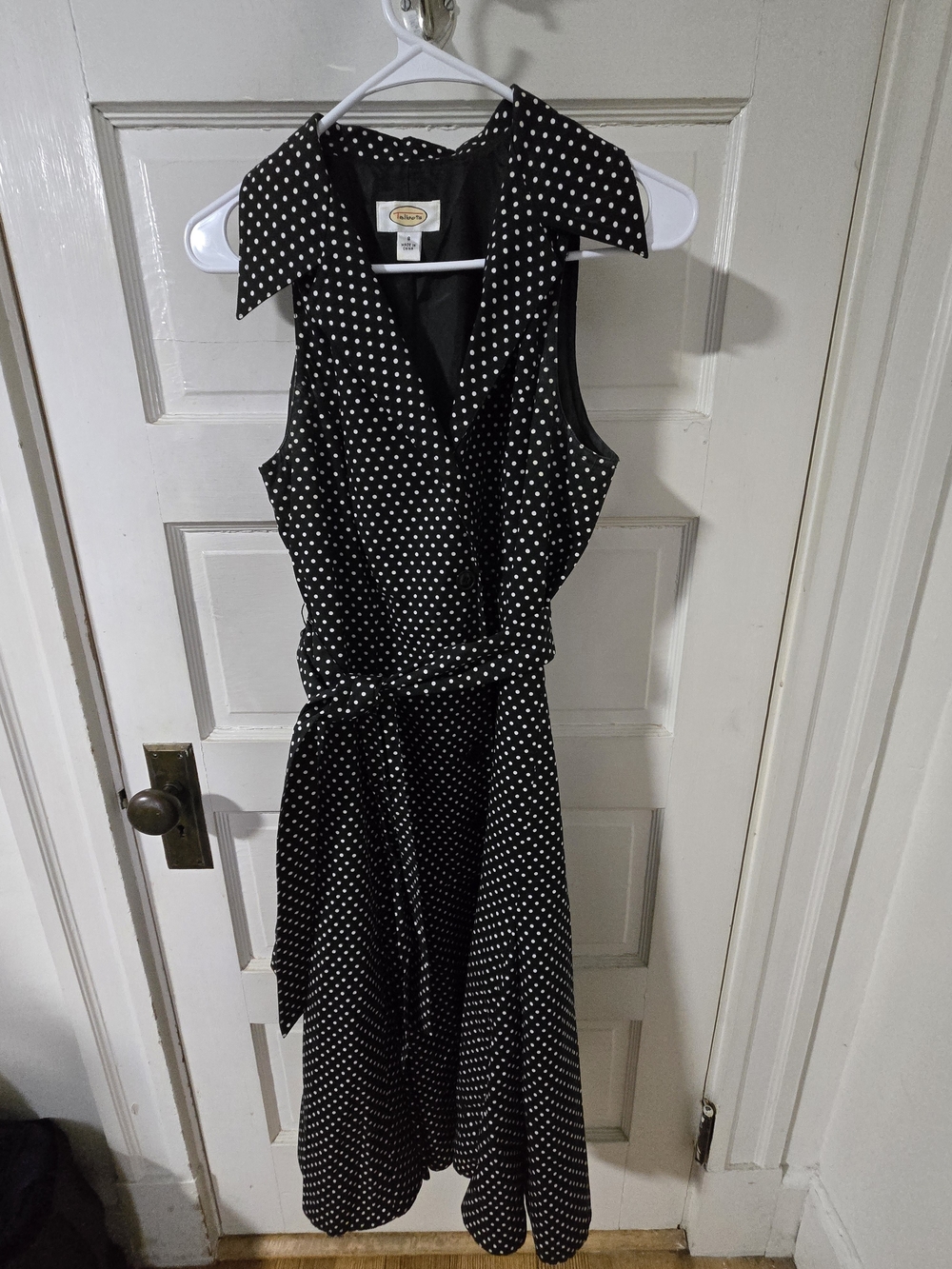 Talbots Black and White Polka Dot Sleeveless Collared Dress